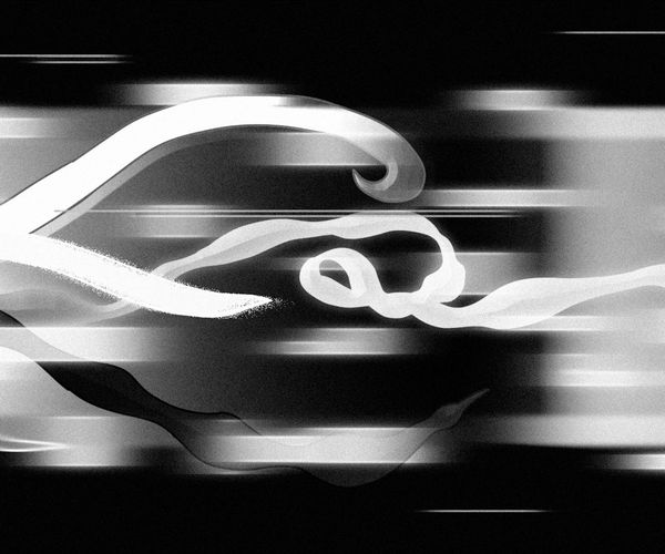 Abstract visual of flowing lines representing a yoga sequence.